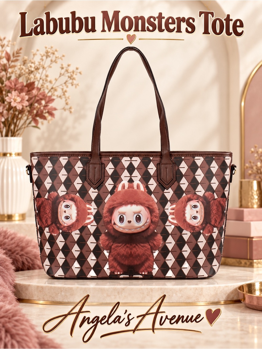 Labubu Monsters Character Tote Bag with Strap - Faux Leather NEW
